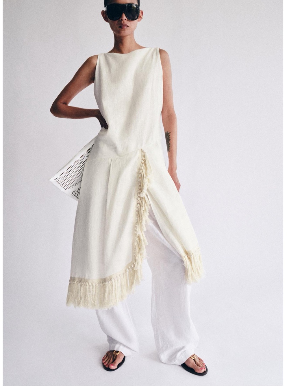 NWT Zara ZW collection linen fringe dress